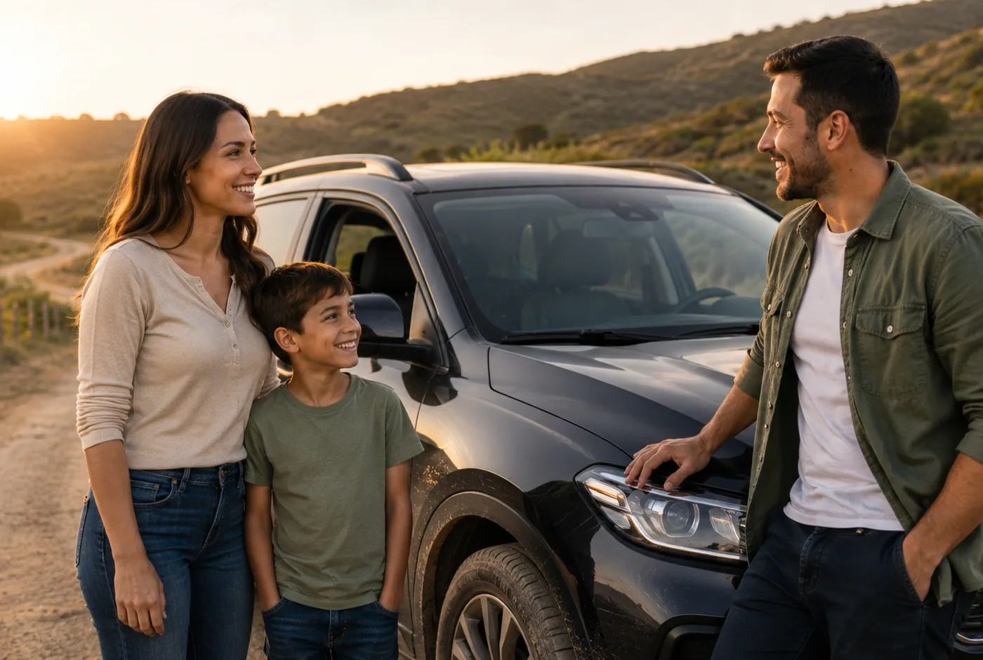 Família ao lado do carro conquistado por meio de consórcio